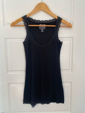 Streetwear Society Black Lace Detail Tank Top Y2K 90s style large long length